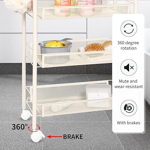 Miniatura 4 de ruishetop Estante de almacenamiento con ruedas con cesta de alambre de malla, organizador de carrito de metal multifunción para el hogar, oficina,