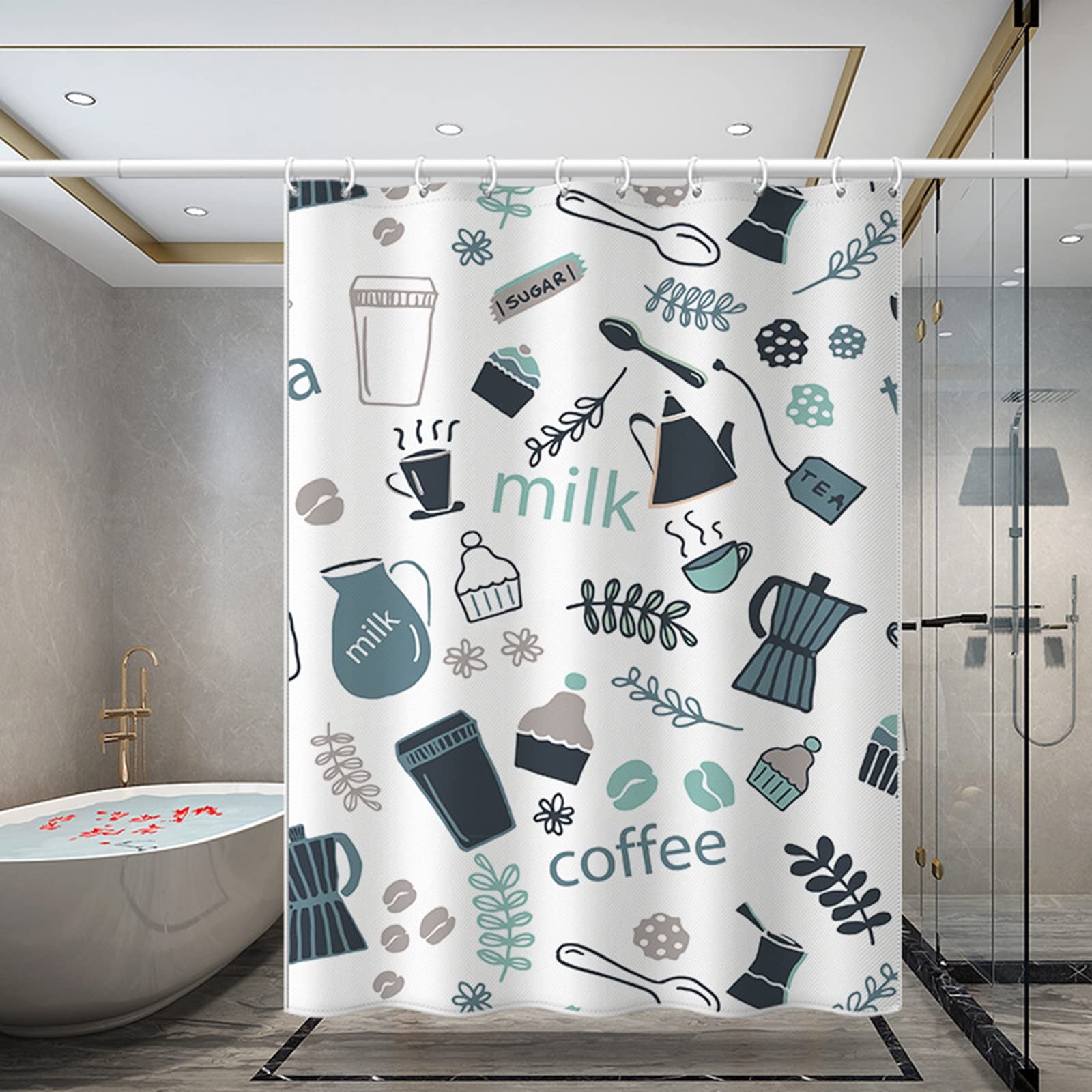 Rideau De Douche Noir Et Blanc 80x180 Cm – Imperméable, Anti-Moisissure & Facile à Entretenir