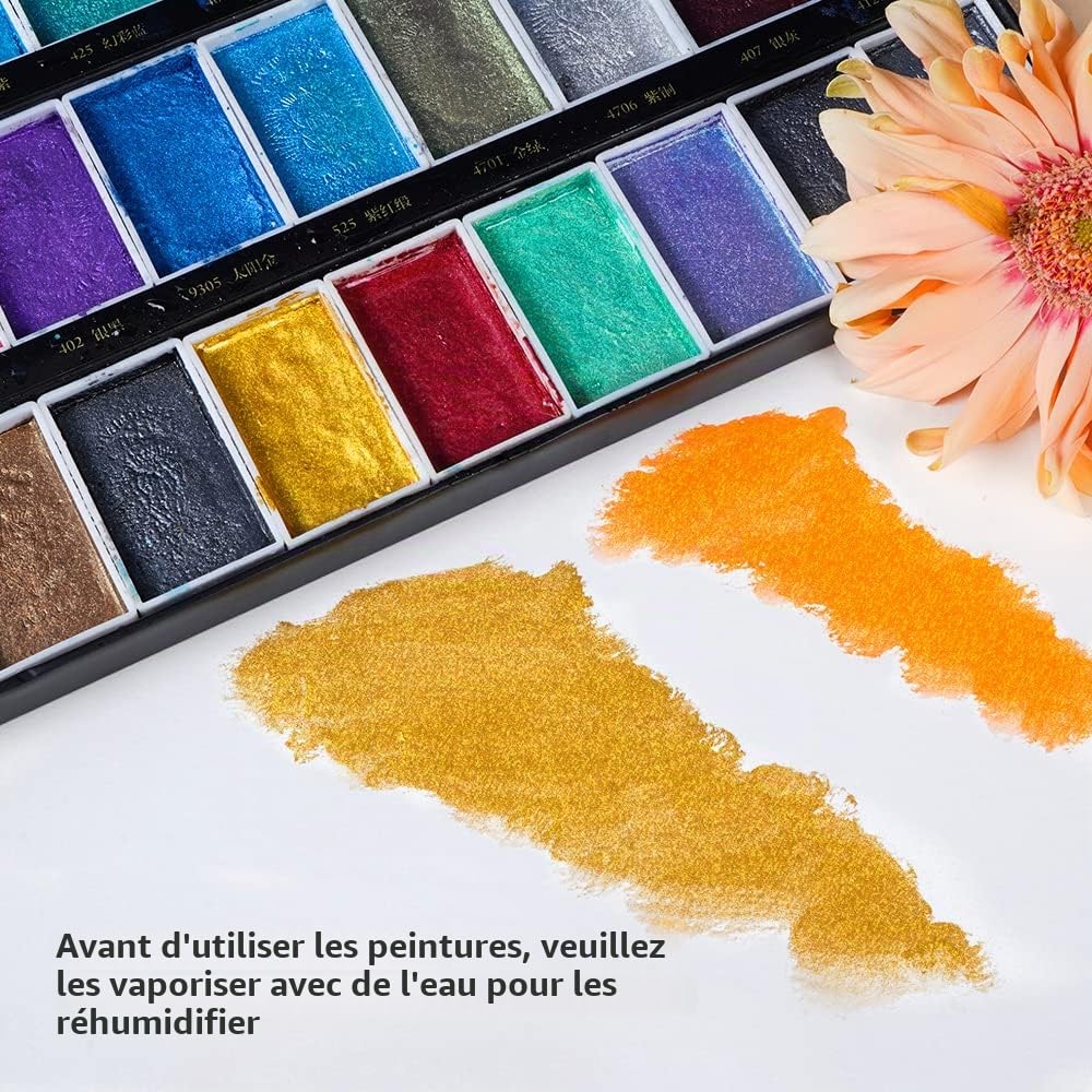 Paul Rubens GUCAI Set de Peinture Aquarelle Nacrée Classique 36 Couleurs Briller, Forte Couverture, Bonne Résistance à la Lumière, Idéal pour Illustrateurs, Artistes, Étudiants, Adultes, Enfants…