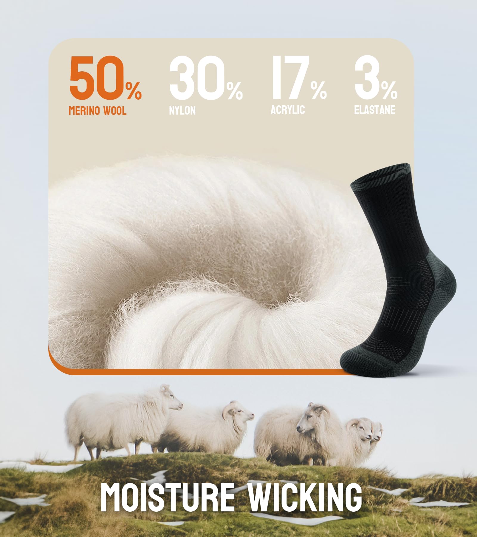 TANSTC Calze in Lana Merino, Calzini Invernali Classici, Traspiranti, per Uomo e Donna, Antiscivolo, Nero/Grigio/Colorato. 3 Paia, 35-38 39-42 43-46 47-50