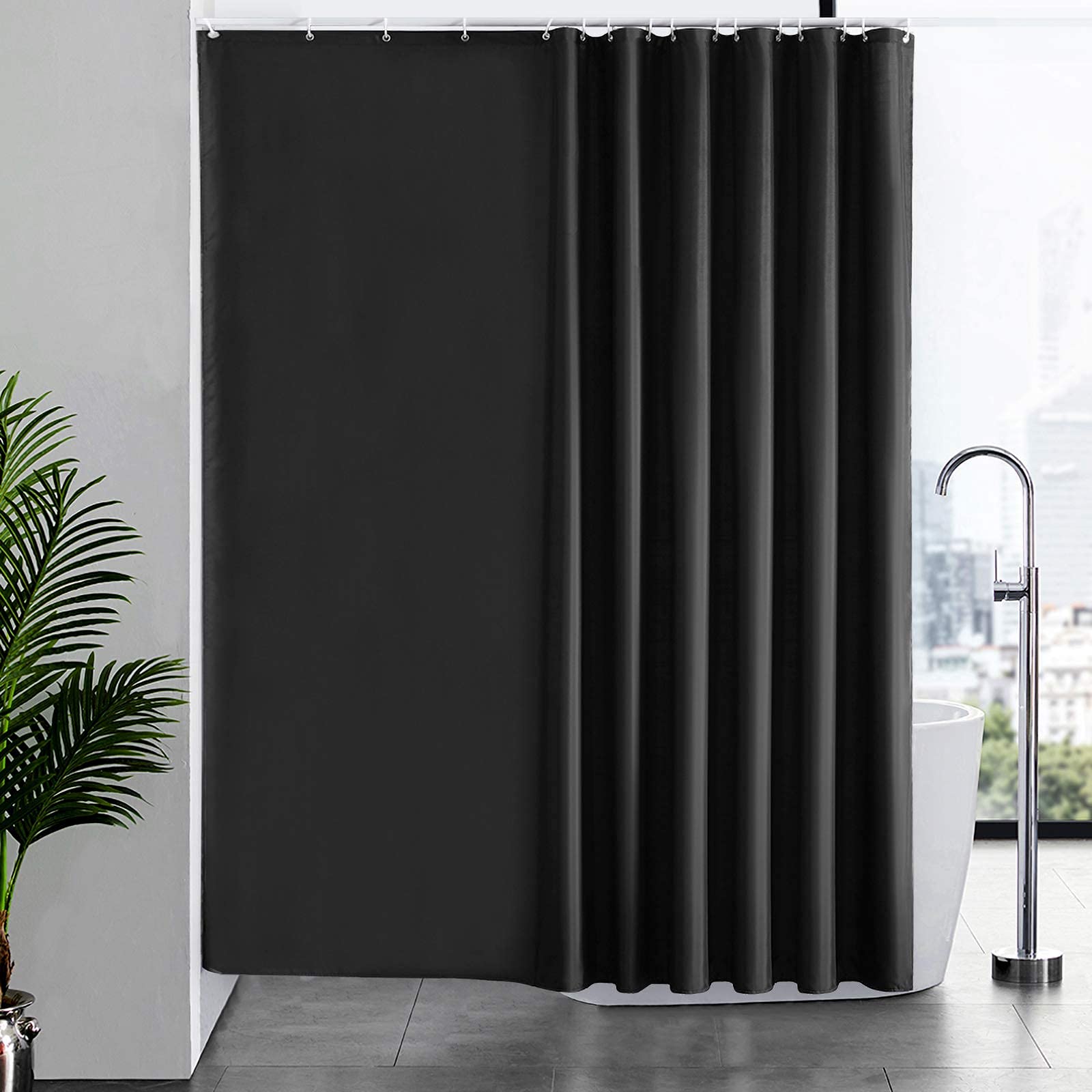 Cortinas Baño Blanca Antimoho Antibacteriano Impermeable Poliester Tela Lisa Lavable, con 12 Ganchos Plásticos, 180x200 Cortina. — view 121