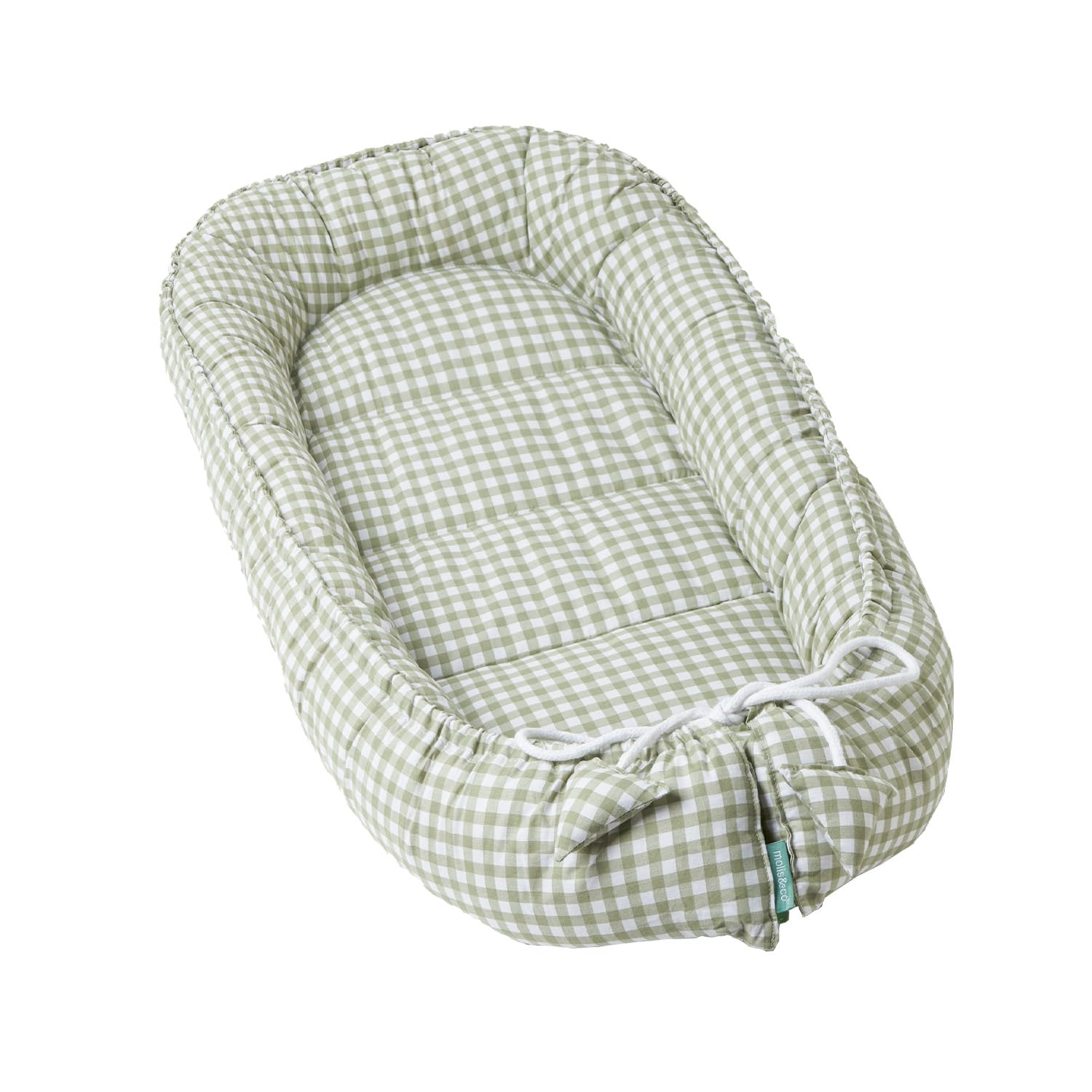 molis&co - Babynest - 100% Baumwolle (Oeko-TEX) - Babynestchen Neugeborene - Ideal als Reisebett, Kuschelnest Geeignet & Cradle Reducer - 90 x 50 cm - Mint Tea