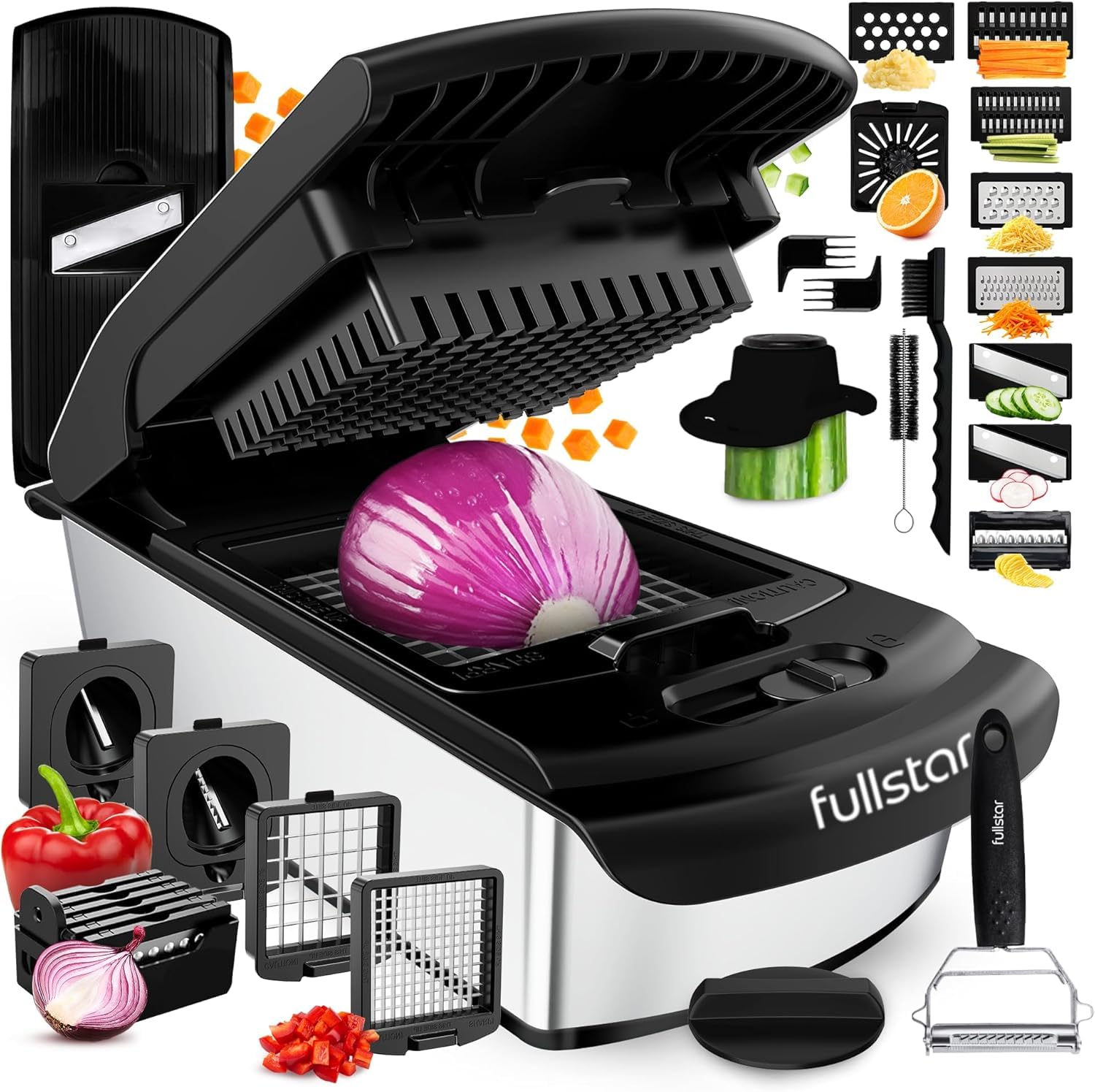 fullstarThe Original Pro Chopper - Vegetable Chopper and Spiralizer, Food Chopper with Container, Fruit Slicer, Kitchen Gadgets & Gifts, Home Essentials (14 in 1, Silver)