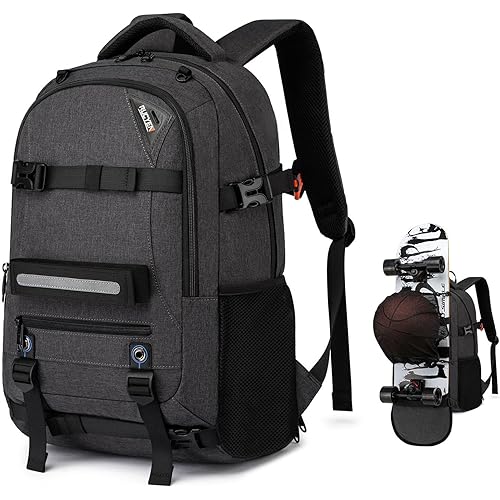 RUCYEN Skateboard Backpack, Laptop Backpack, Hidden Mesh and Anti-Theft Pockets, Waterproof Fabric, Fits up to 15.6 Inch Laptop, for Business Travel Men Women(Dark Grey)