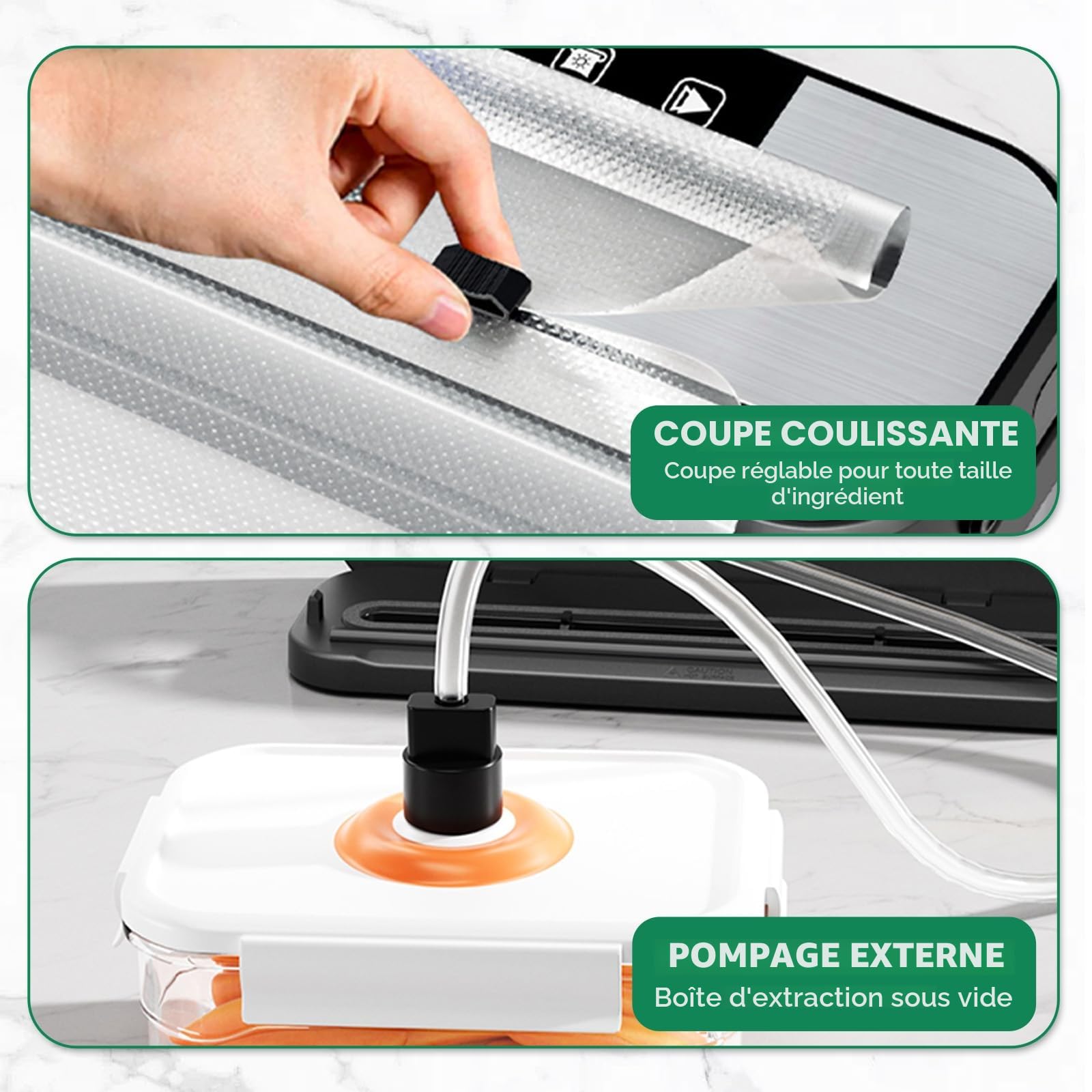 6 en 1 Machine Sous Vide Alimentaire, 75 KPA Appareil Sous Vide Alimentaire avec Mode Sec et Humide, Mise Sous Vide Alimentaire avec Couteau de Coupe à 50 Sacs Sous Vide