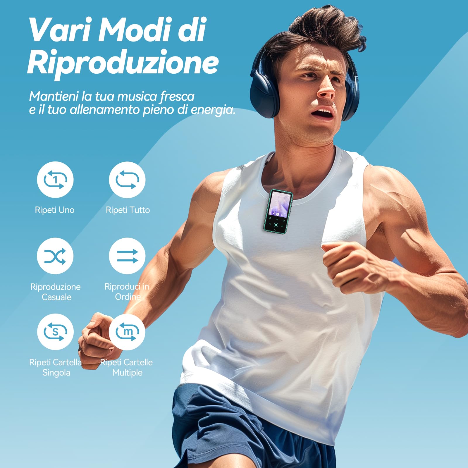 AGPTEK 64GB Lettore MP3 Bluetooth 5.3 con Clip,1,8" Lettore Musica Sport | con Riconnessione Bluetooth, Pulsante Volume, Radio FM/Podometro, Ultra-leggero 36g, Mini Lettore per Corsa