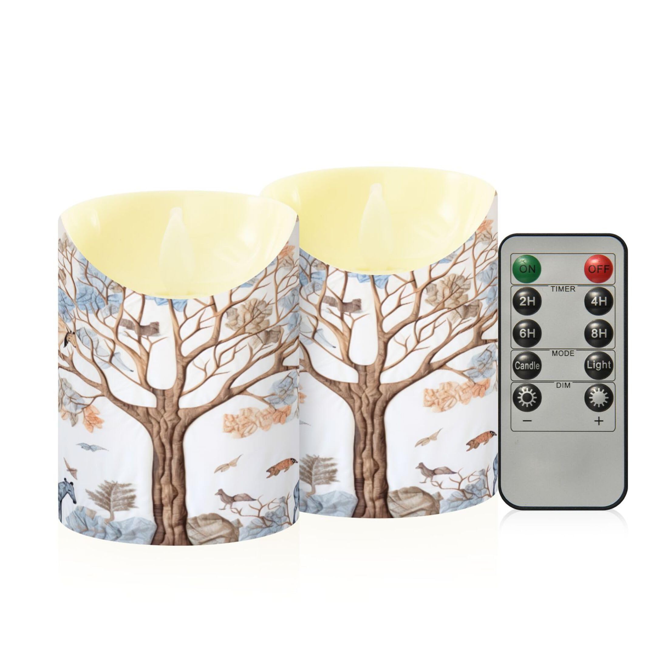 Sevdomey Animal Tree Flameless Candles With Remote Control, Realistic Flame Candles, 24H Timer Battery Operated Led Battery Candles For Home Decor