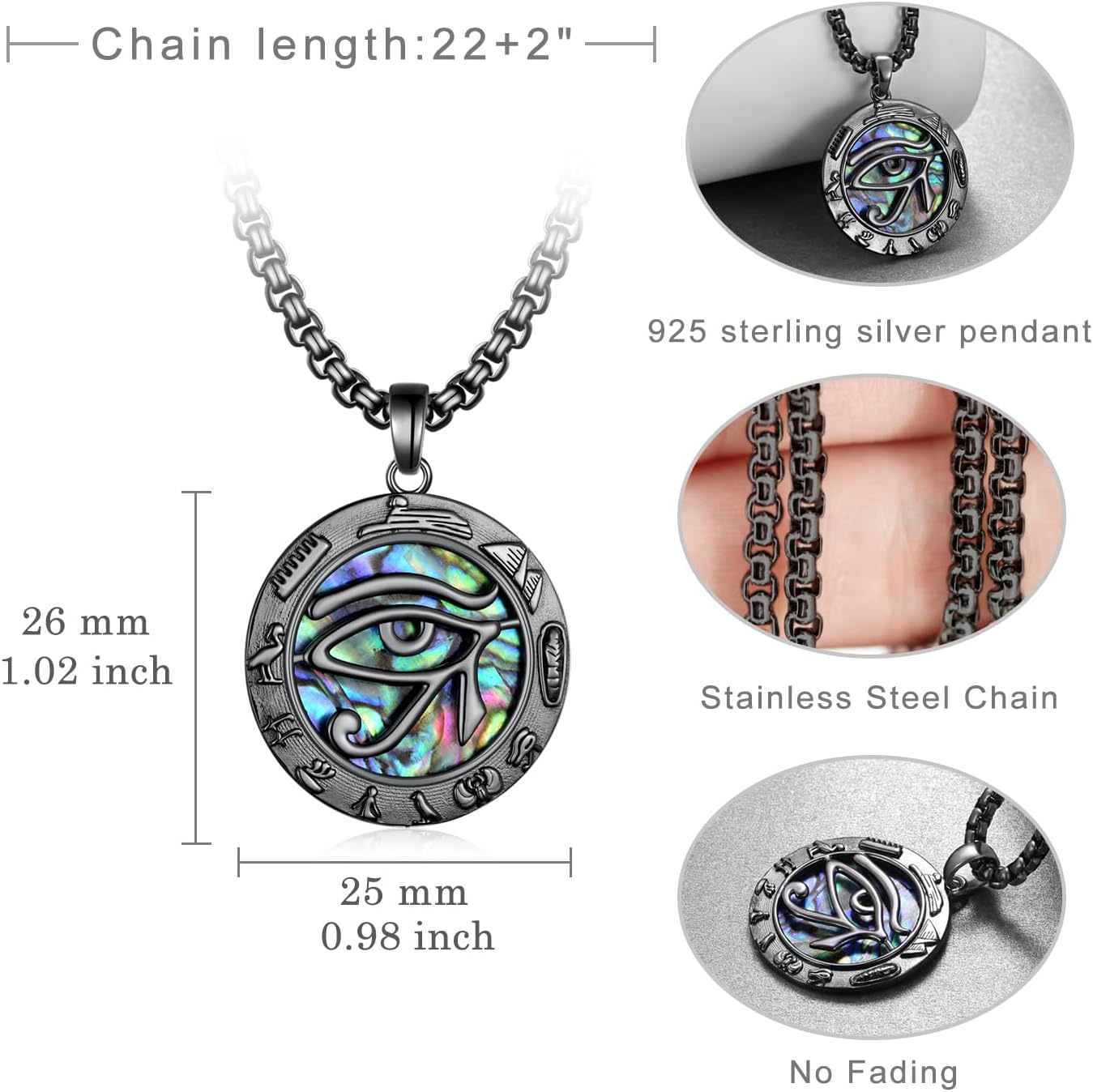 Eye of Horus Necklace for Men and Women - 925 Sterling Silver Black Eye of Horus Pendant - Egyptian Amulet - Spiritual Jewelry - Gifts for Him - Image 4