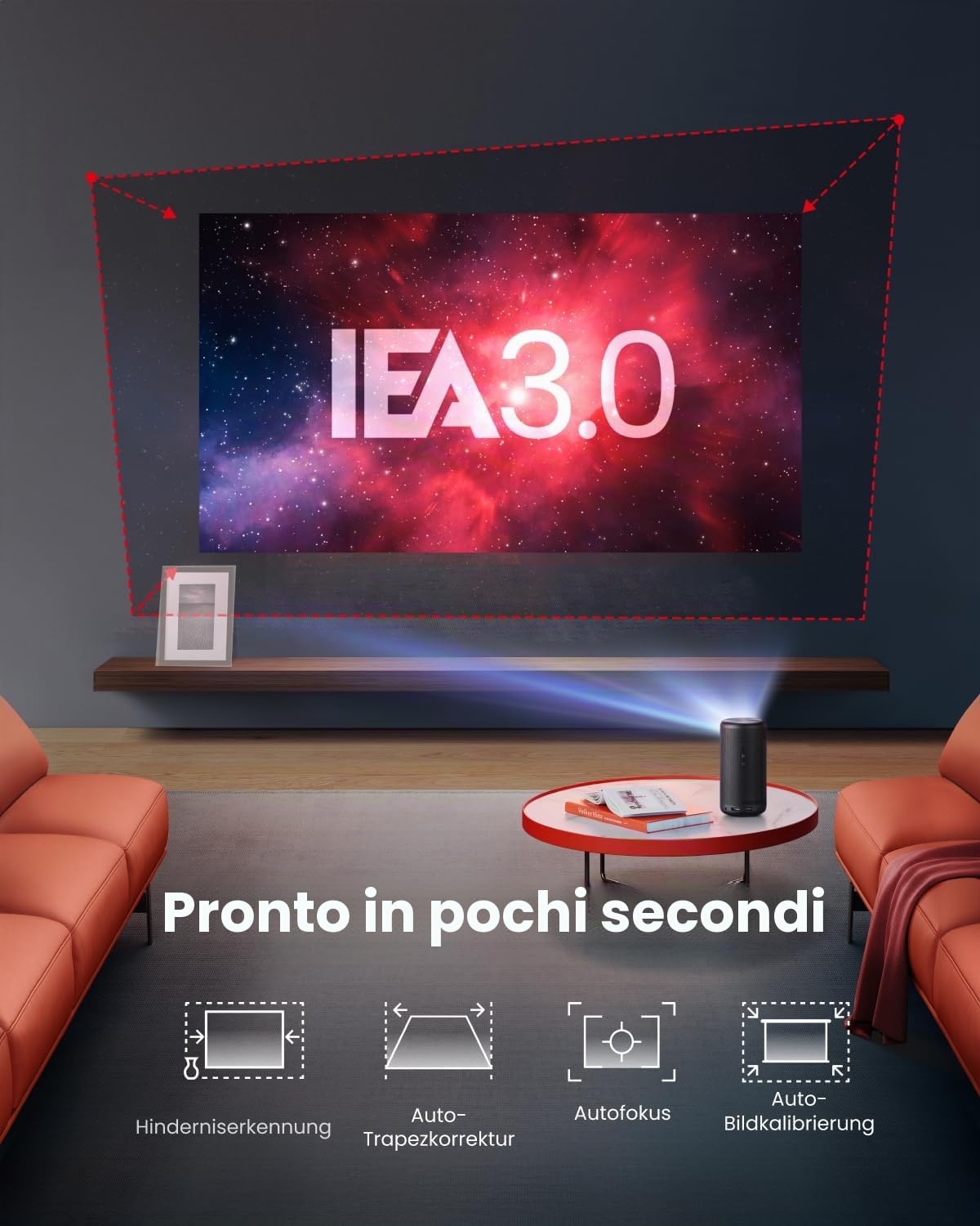 NEBULA Capsule 3 - Mini proiettore portatile 1080p, Smart 200 ANSI-Lumen con Google TV ufficiale, Netflix integrato, immagine da 120 pollici, batteria integrata (ricondizionato)