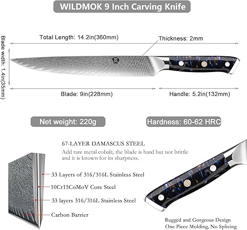 Miniatura 8 de WILDMOK Cuchillo de trinchar, cuchillo de corte de 9 pulgadas, cuchillos y tenedores para tallar, cuchillo de barbacoa, cuchillo de corte de carne,