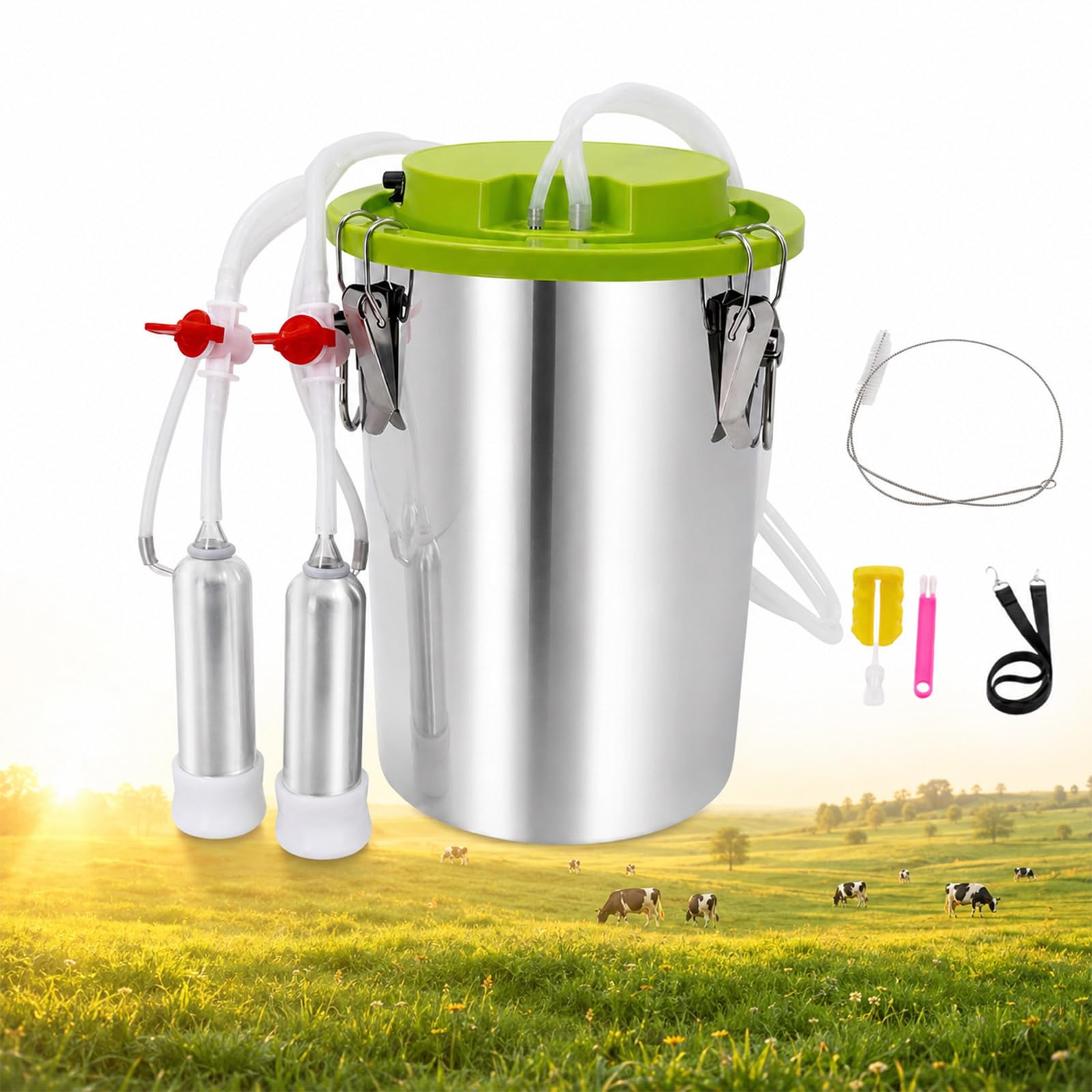 Mungitrice Elettrica per Mucche e Capre, Mungitrice Portatile Ricaricabile con Pompa per Vuoto a Pulsazione Regolabile, Secchio Inox 304 Alimentare per Azienda Agricola (12L)