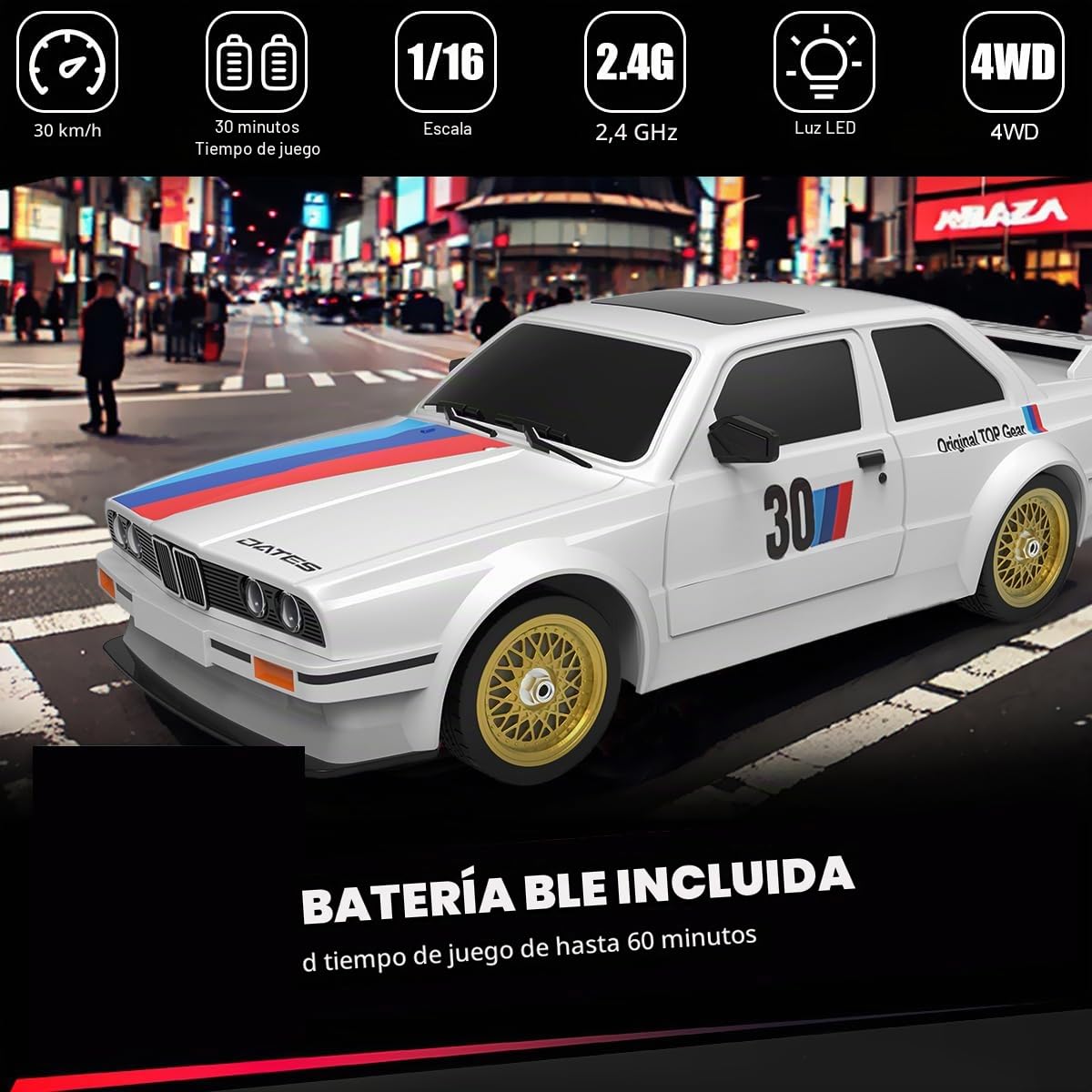 Mostop Coche teledirigido, escala 1/16, 30 km/h, alta velocidad RC Drift Car para niños y adultos, 4WD High Speed RTR Racing Car con luces LED Control remoto Vehicle juguetes regalos para niñas niños
