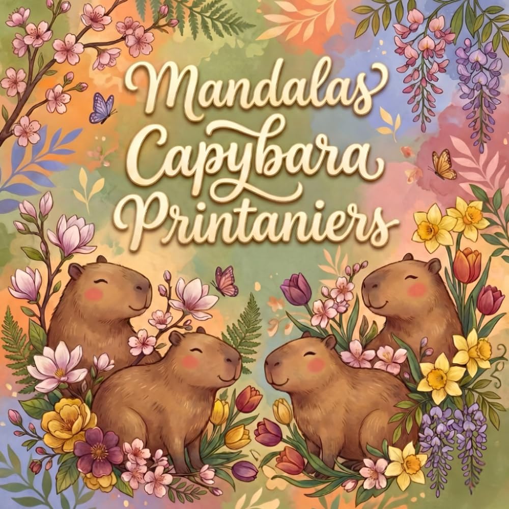 Mandalas Capybara Printaniers: Livre de coloriage avec capybaras, fleurs et motifs de printemps