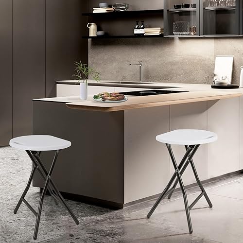 Miniatura 2 de 5Rcom Taburetes portátiles plegables y ligeros de 18 pulgadas, juego de 2 taburetes redondos plegables de plástico para adultos con patas de marco