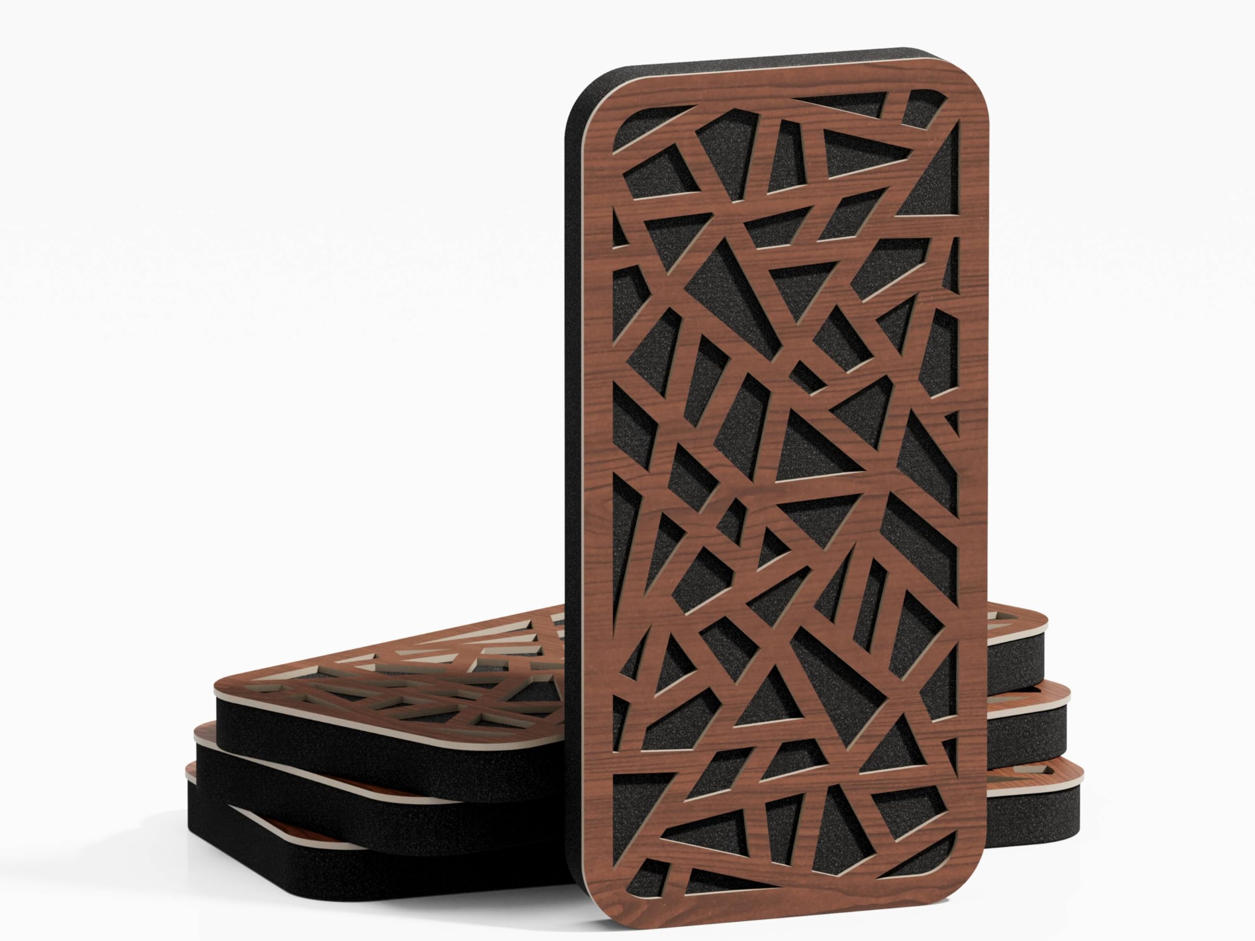 (4 Pack) — Narrow Acoustic Panel | Wall Decorative Panel | 9''x 18'' | Absorption - Diffusion - Reflection - Soundproofing - Insulation | Size: 23x46cm (AKAT, Nut)