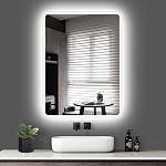 28"x20" LED-Bathroom-Mirror-with-Lights, Wall-Mounted, Anti-Fog, 3 Color Temperature, Dimmable Brightness, Waterproof, Tempered Glass, Frontlit & Backlit
