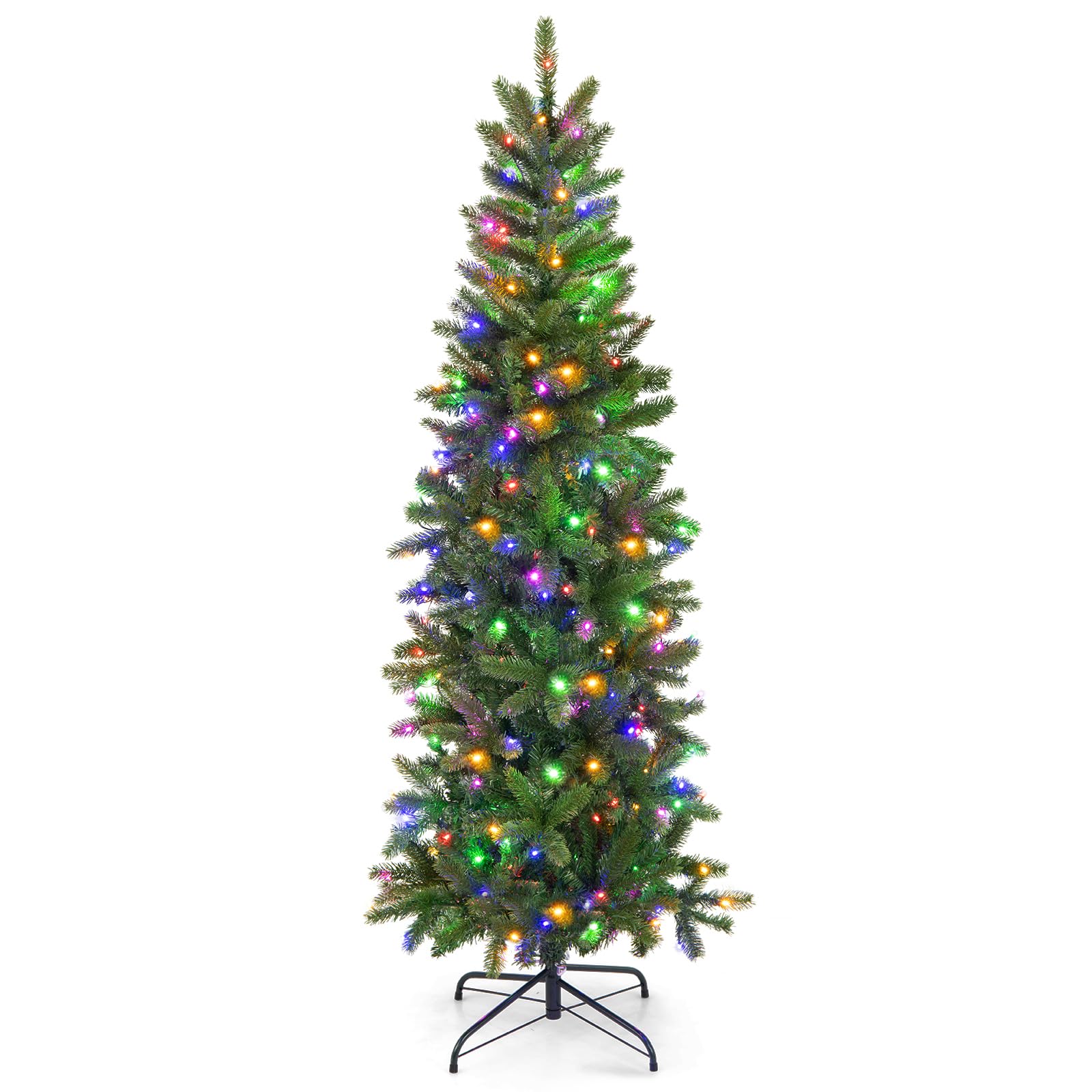 Goplus 5ft PreLit Pencil Christmas Tree, Hinged Artificial Slim Tree with 390 PVC PE Branch