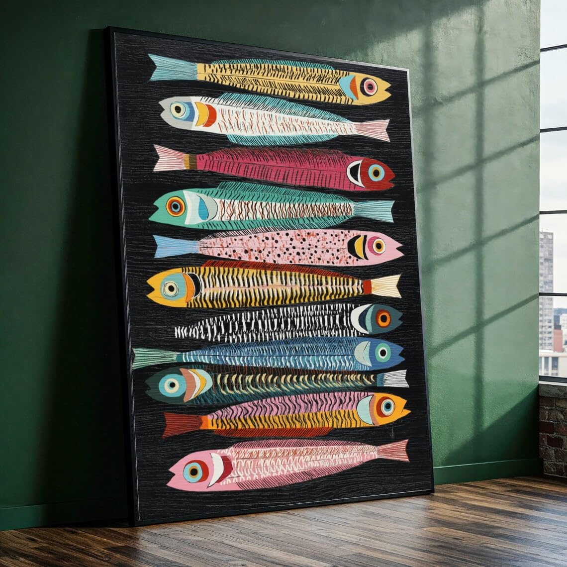 YUSUZHU Big Size Colorful School of Fish Canvas, Nautical Wall Art, Marine Life Print, Coastal Decor, Ready to Hang Canvas Decor(80x120cm/Frameless)