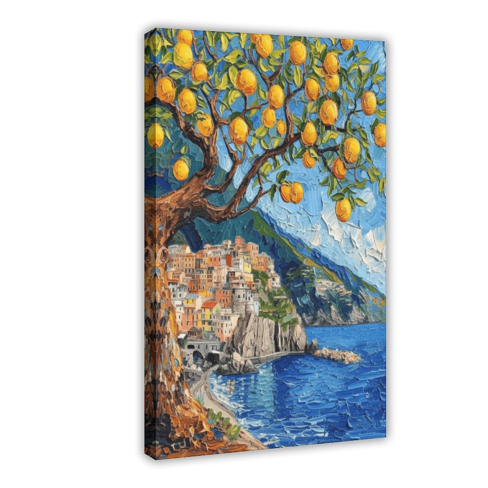 UTGN Van Gogh Inspired Amalfi Coast Lemon Tree Wall Art Canvas Poster Wall Art Print Picture Paintings 16x24inch(40x60cm)