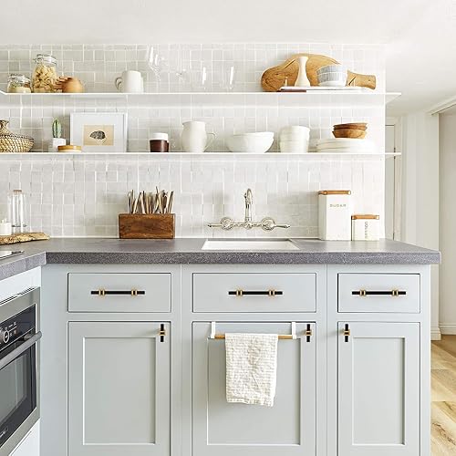 Miniatura 7 de Haliwu Paquete de 10 tiradores de gabinete negros, manijas de gabinete negras y doradas, tiradores cuadrados para cajones, manijas de armario de