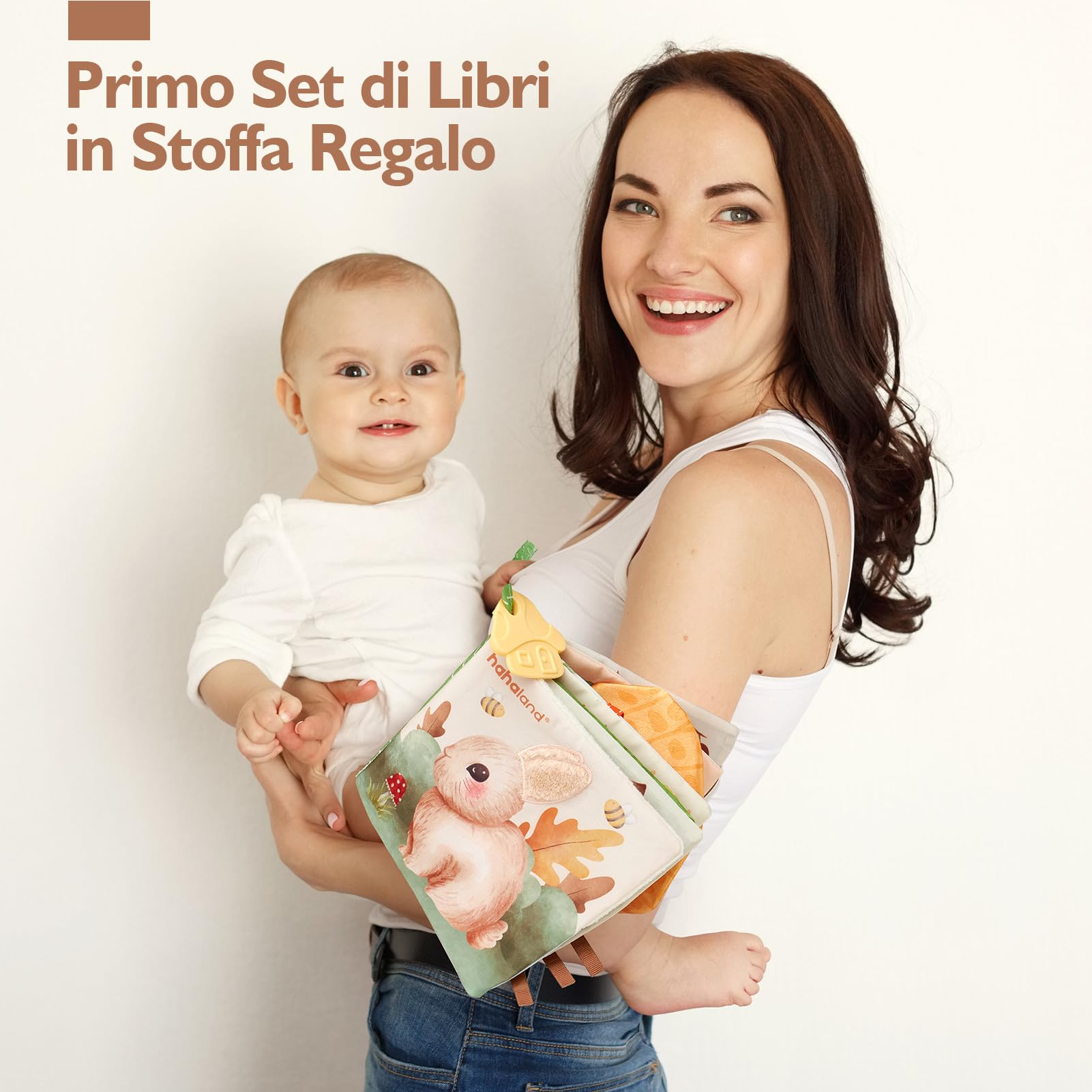 hahaland Libri di Stoffa Neonati 0-6 Mesi - Morbidi Animali Interattivi Libretto Tattile con Specchio - Giochi Sensoriali per Bimbo Bimba
