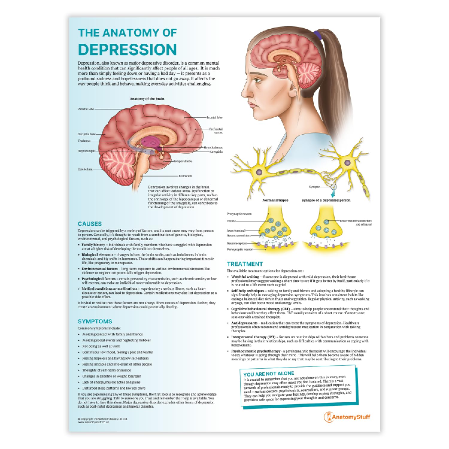 Anatomy Stuff Depression Anatomystuff The Anatomy Of Chart, 45X60cm, 18X24 Inches, Mental Health Poster, Therapist Brain Diagram