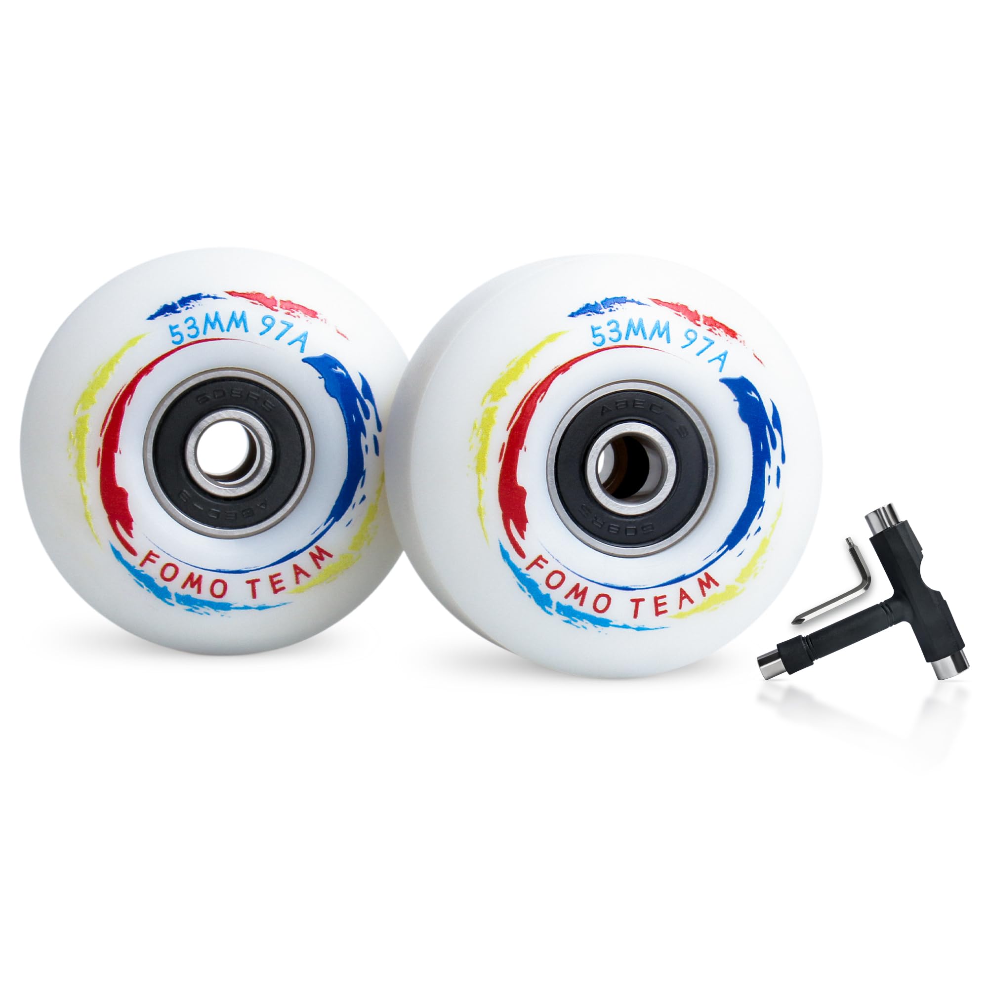 fomo team Skateboard Wheels 53mm33mm 97A 4PCS Street Wheels with ABEC-9 Bearings with T-Tools Skateboard Replacement Wheels