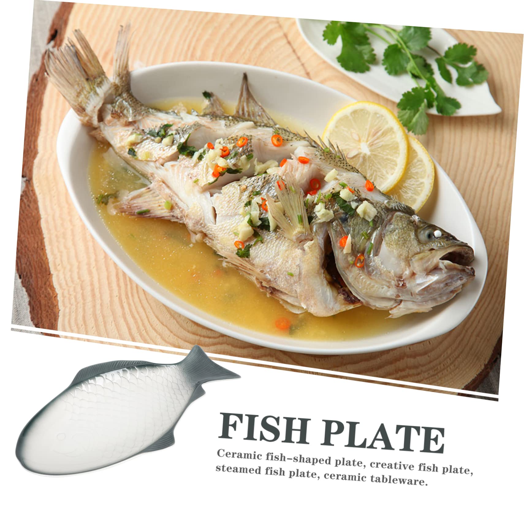 Mikinona Piatto a Forma di Pesce in Ceramica per Pesce e Frutti di Mare | Vassoio per Cottura al Vapore, per Antipasti e Portata da Tavola, Oggetto Regalo per Inaugurazione