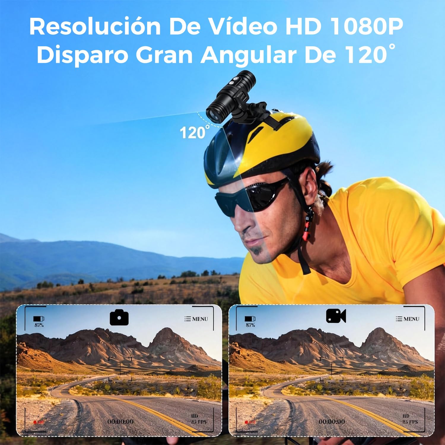 Zeerkeer Dashcam para Moto con Soporte para Casco y Manillar, 1080P Cámara de Casco Impermeable, Gran Angular de 120°, Grabadora de Esquí con Estabilización EIS, Grabación en Bucle, Batería de 3 horas