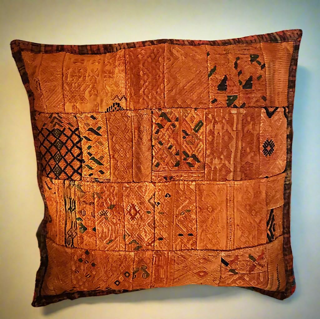 Sun-Kissed Amber Guatemalan Patchwork Mixed Huipile Guatemalan Throw Pillow Cover