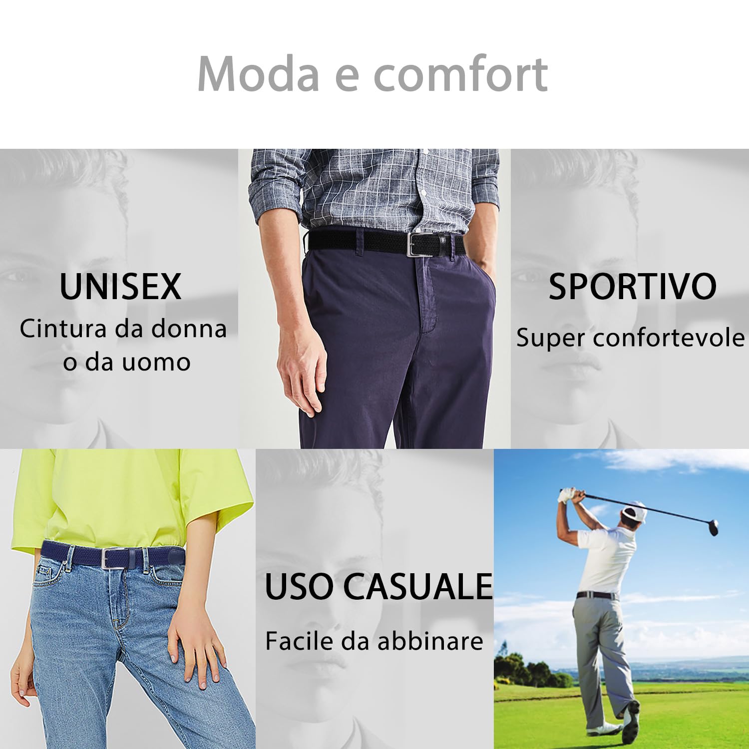 VONMELLI Cintura Elastica Uomo Intrecciata Cintura Uomo in Tessuto Cintura Elasticizzata Regolabile per Uomo e Donna Casual Cinture Da Uomo Vintage Cintura Da Golf per Jeans