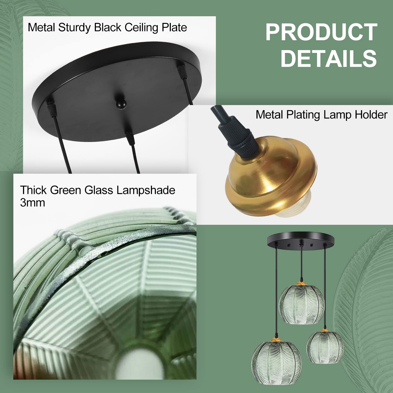 Genérico Lámpara De Araña De Cristal Verde, Tres Bombillas E27, Altura Regulable hasta 150 Cm, Estilo Nórdico Moderno, Adecuada para El Comedor Y El Salón (3-Flame)
