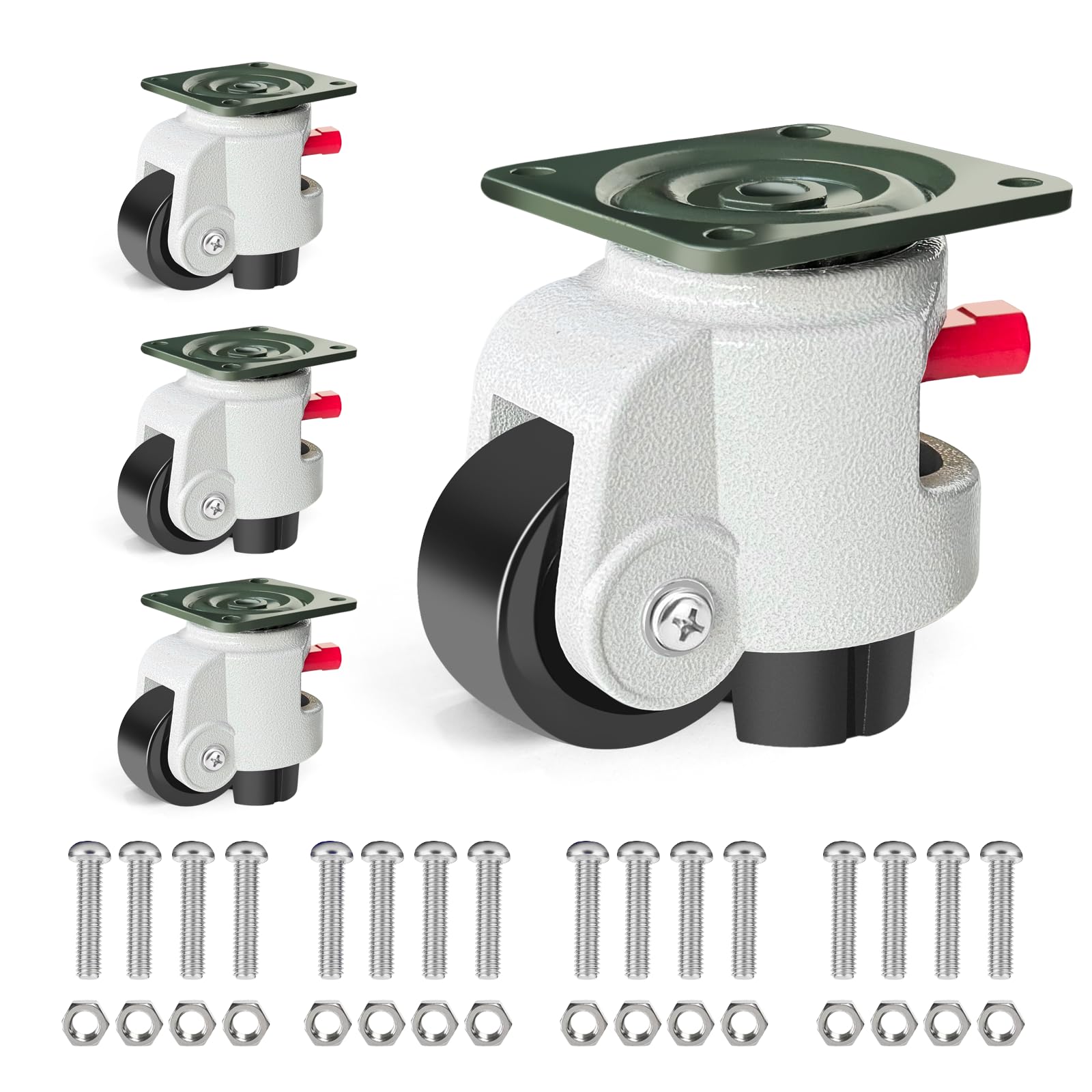 FIZAR Set of 4 Heavy Duty Leveling Casters, 80F Retractable Caster Wheels for Workbench, 3300 LBS Capacity with Ratchet Arm Design, 360° Swivel
