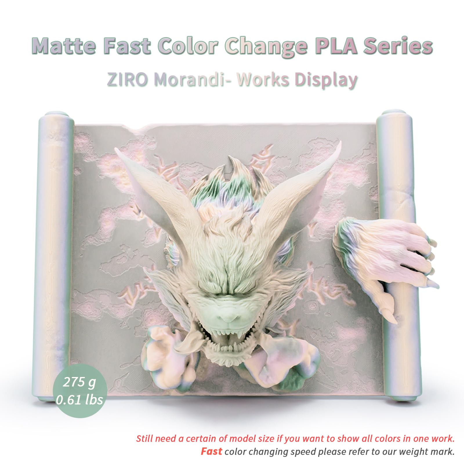 ZIRO Matowy Wielokolorowy Filament 1.75mm PLA, Zmiana Koloru Według Długości Matte PLA do Drukarki 3D, Dokładność Wymiarowa +/-0.03mm, Pasuje do Większości Drukarek 3D, Morandi