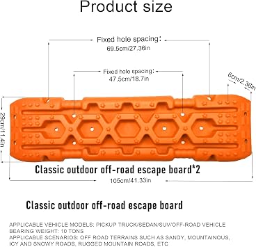 Off-Road Traction Boards, 2 Pcs Recovery Track Traction Mats, Recovery Tracks for Sand Mud Snow Track Tire Ladder, Tire Traction Pads for RV Truck SUV Dark Orange