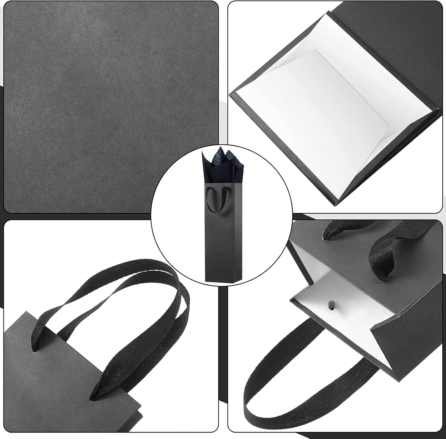 Zonon 12 Pcs Wine Gift Bag with Handles and Tissue Paper 4 x 3.5 x 14 Inch Wine Bottle Gift Bags for Wedding Graduation Party Mother's Day Birthday Bridal Shower Holiday Party(Black)