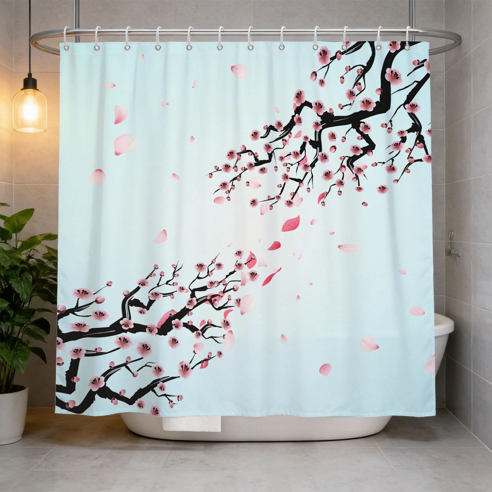Hongduo 3D Cherry Shower Curtain for Stalls Bathtubs Floral Bathroom Decor Shower Curtain Set Polyester Fabric Waterproof 200x200cm/79X79 Inch with Hooks