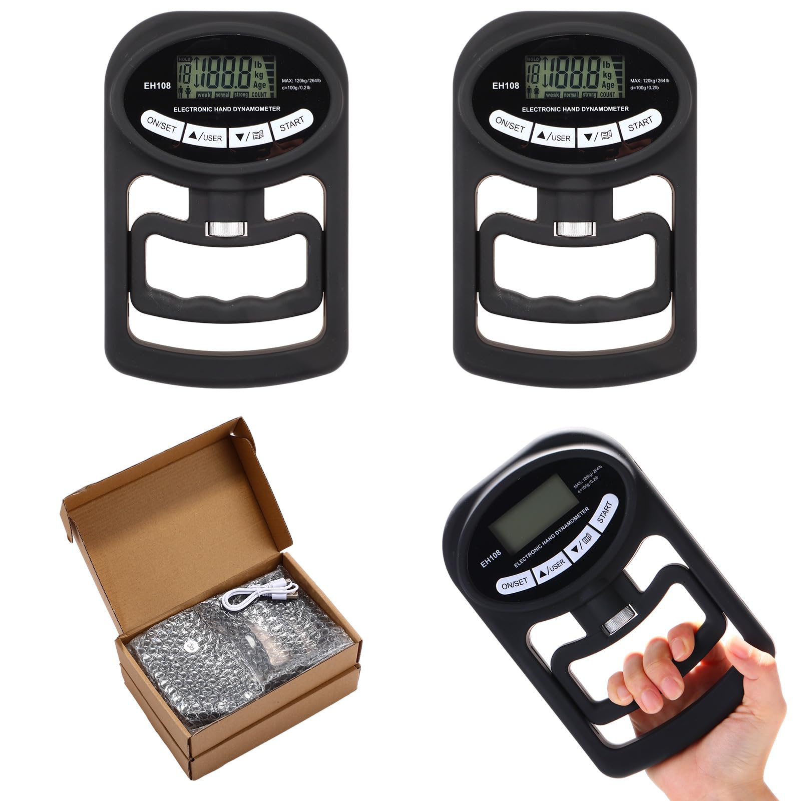 2 Pcs Digital Hand Dynamometer Grip Strength Trainer 264 Lbs/ 120 Kgs Electronic Hand Grip Strength Tester Hand Exerciser Grip Measurement Meter for Training Sport Home School Gym Use