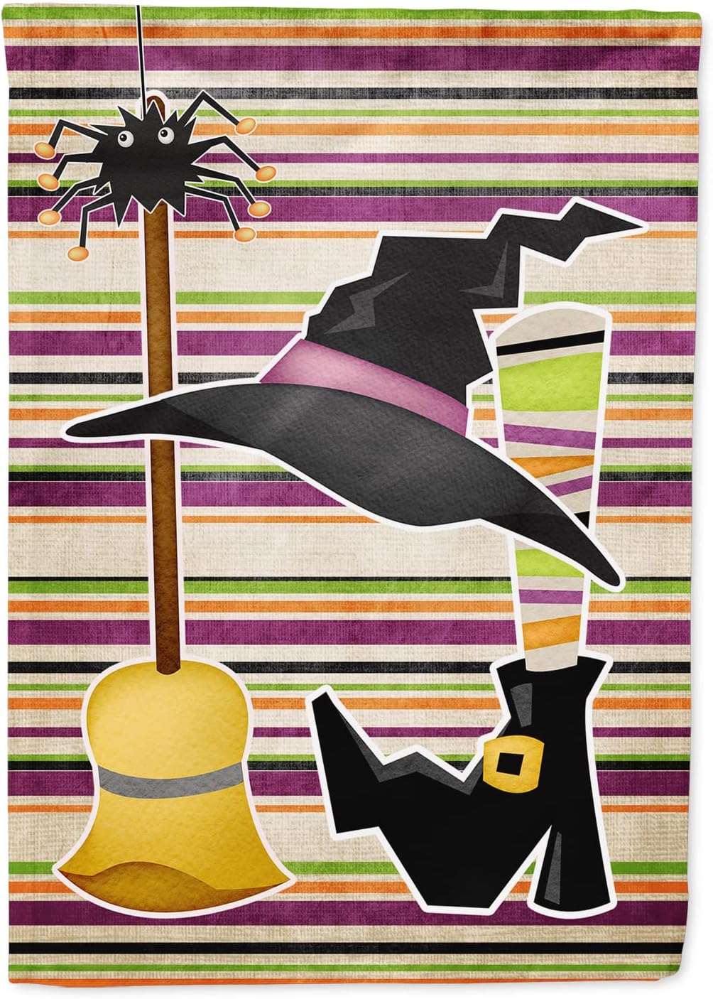 Caroline's Treasures SB3010CHF Witch Costume and Broom on Stripes Halloween House Flag Large Porch Sleeve Pole Decorative Outside Yard Banner Artwork Wall Hanging, Polyester, House Size, Multicolor