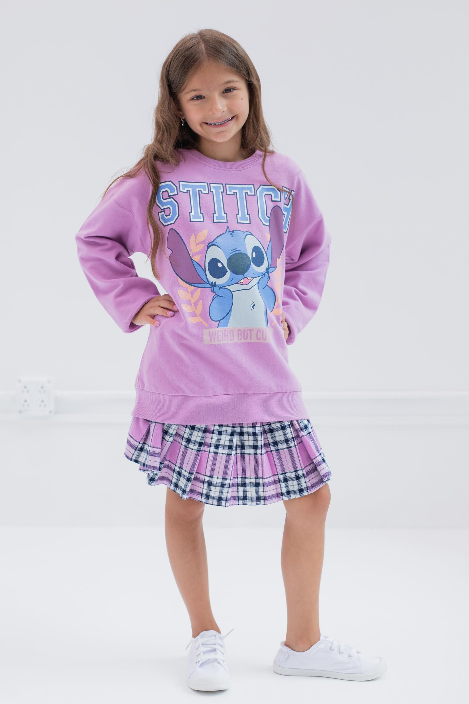 Disney Myszka Minnie Lilo & Stitch dziewczęca bluza polarowa i spódnica w kratę od małego dziecka do dużego dziecka