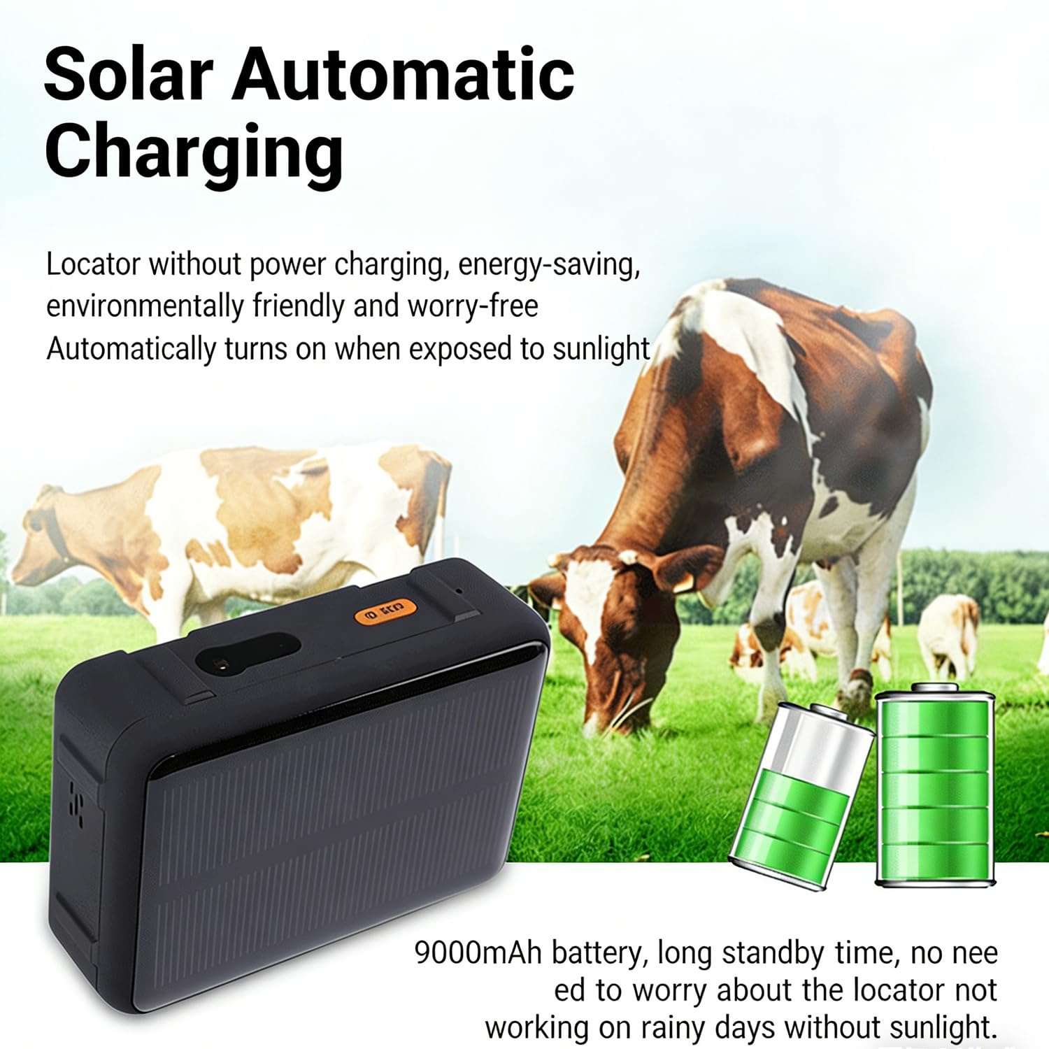 Localizador Animal Solar, Dispositivo localizador GPS para Animales Grandes, 9000mAh/seguimiento en Tiempo Real/Impermeable IP67/función antirrobo, Ideal para Ganado Vacuno, ovejas