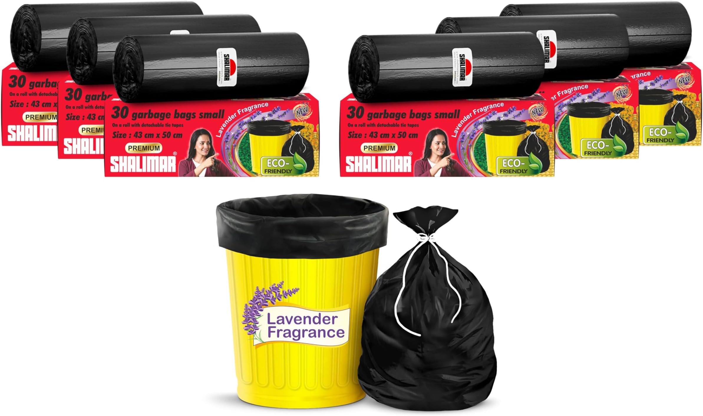 Shalimar Premium (Lavender Fragrance) Scented Garbage Bags | Small 17 X 19 Inches | 180 Bags (30 Bags X 6 Rolls) | Dustbin Bag/Trash Bag | (Black) - Perforated Box for Easy Dispensing
