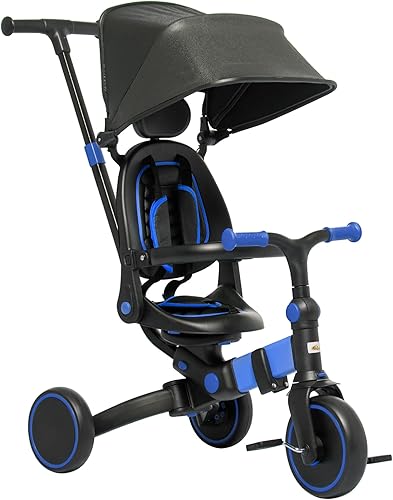 Qaba Triciclo 3 en 1 para niños pequeños, triciclo de empuje y bicicleta de equilibrio con ajustes ajustables, bicicleta de empuje para niños,