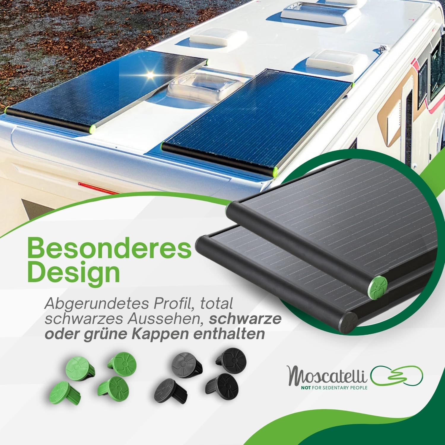 MOSCATELLI Camping Solaranlage Black Boost Komplettset 240W Monokristallin Solar Panel für Wohnmobil – PV Modul Solar Ladegerät 12V mit Halterung – Solarpanel Camping OHNE Laderegler