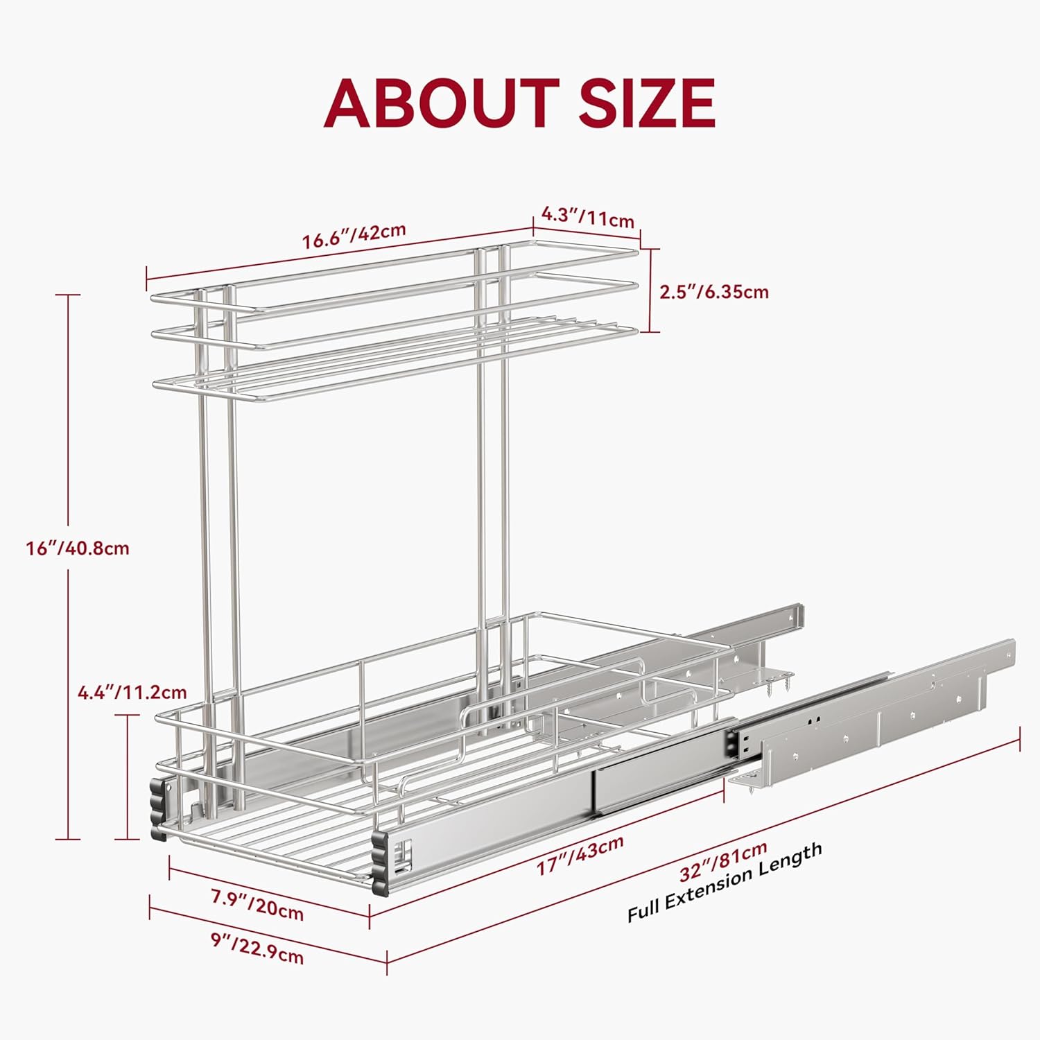 Under Sink Organizer 9" W X17 D, Pull Out Cabinet Organizer 2 Tier, Under Sink Slide Out Chrome Plated, Under Kitchen Bathroom Sink Organizer, Pantry Cabinet Closet Organization Rack, 2 Pack