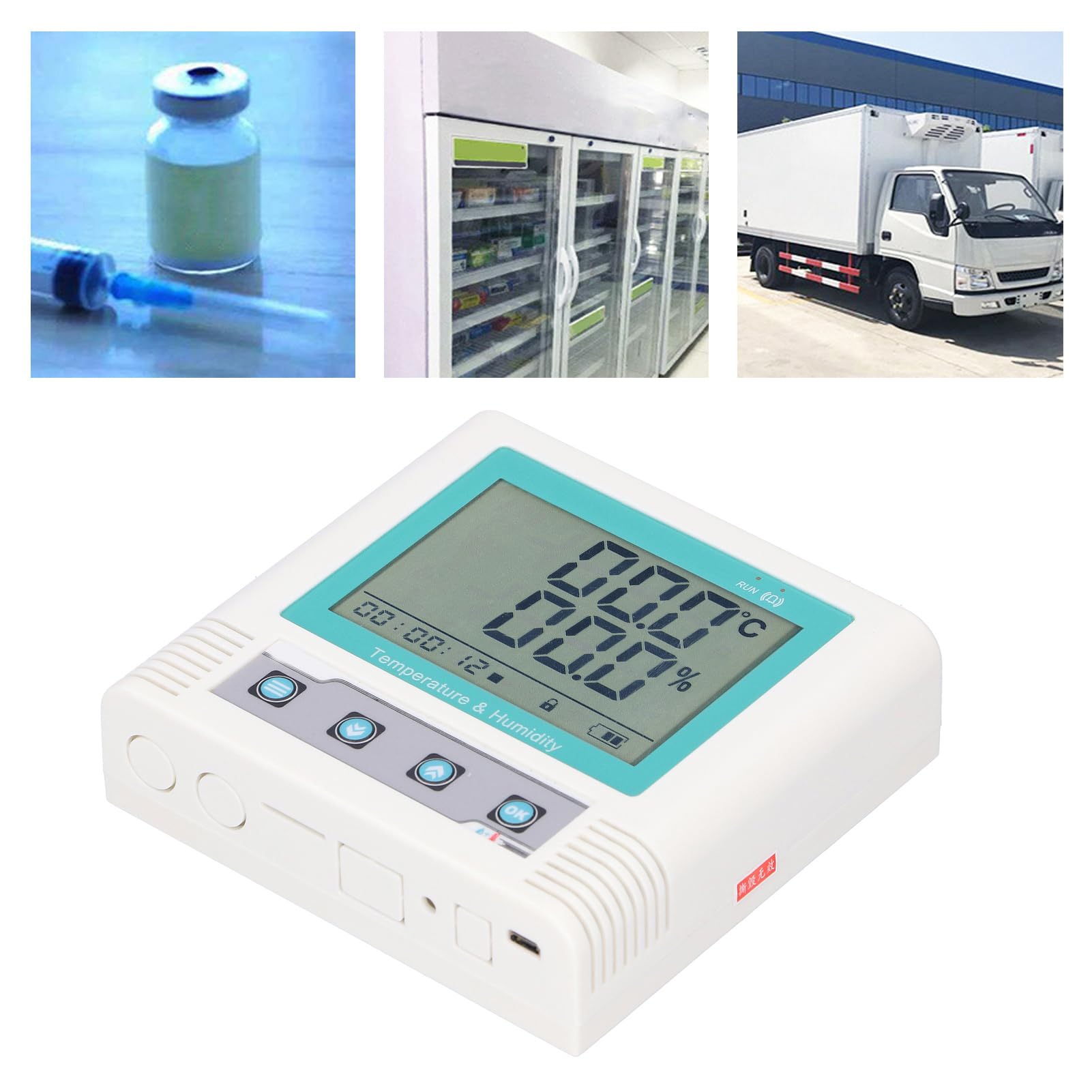 Registrador de temperatura y humedad USB con rango de -20 a 60 ℃, pantalla LCD grande, termómetro higrómetro digital con alarma para sala de computadoras, almacenamiento,