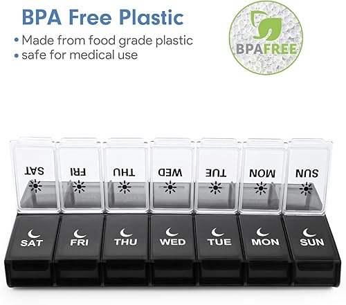Miniatura 2 de Pastillero organizador de 7 días 2 veces al día, gran pastillero semanal AM PM, organizador de medicamentos de día y noche, pastillero dos veces al