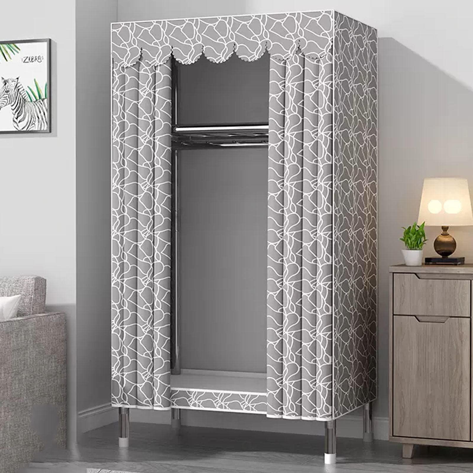 Kleiderschrank Tragbarer Kleiderschrank aus Segeltuch, Einzel-Kleiderschrank, Aufbewahrungsorganisator, Stoffgarderobe mit Kleiderstange, Regalen, Stoffbezug,B-85x45x170cm