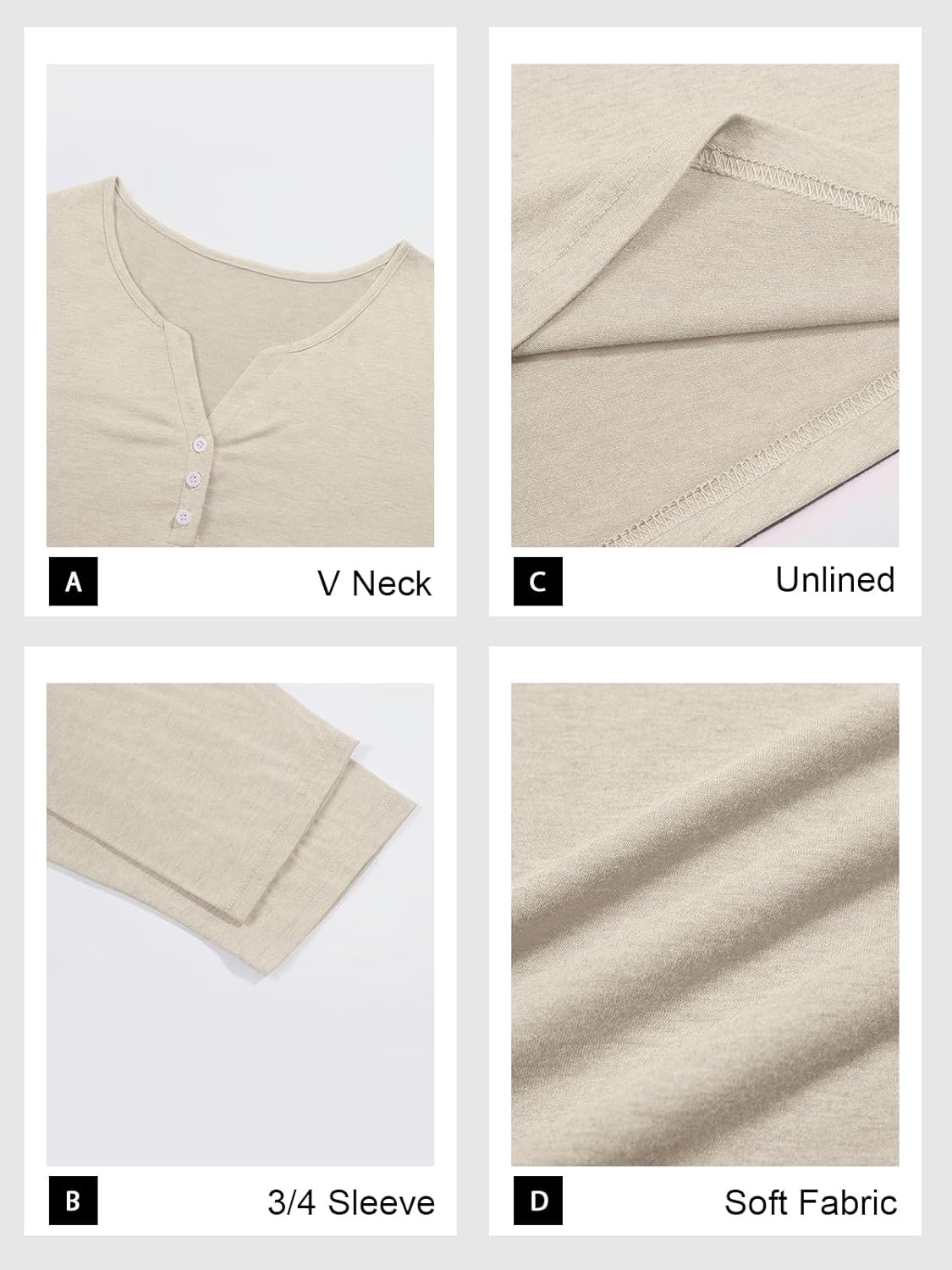 Beautife Womens Plus Size T-Shirts V Neck 3/4 Sleeve Tops Fall Henley Shirts Casual Basic Loose Fit Blouses - Image 6