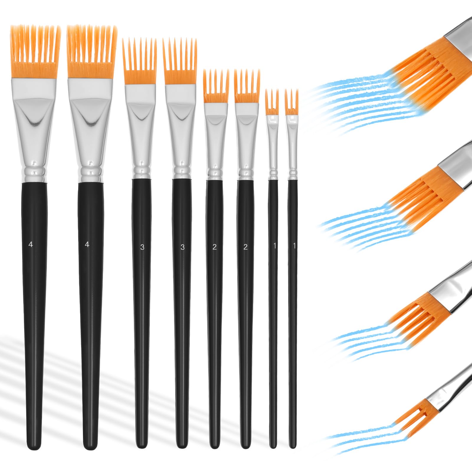 Qinglang Black 8Pcs Grainer Brush Set Comb Artist Brush Set Professional Flat Comb Brushes For Acrylic Painting Artist Paintbrushes Perfect For Beginners And Artists,Acrylic, Watercolor And Oil Paints